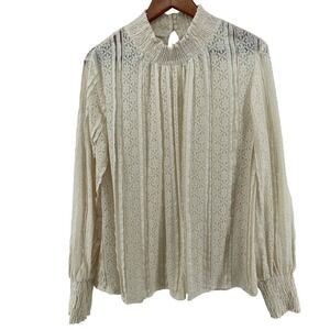 Sundance Lace Blouse Womens Large Cream Mock Neck Romantic Cottagecore Ethereal